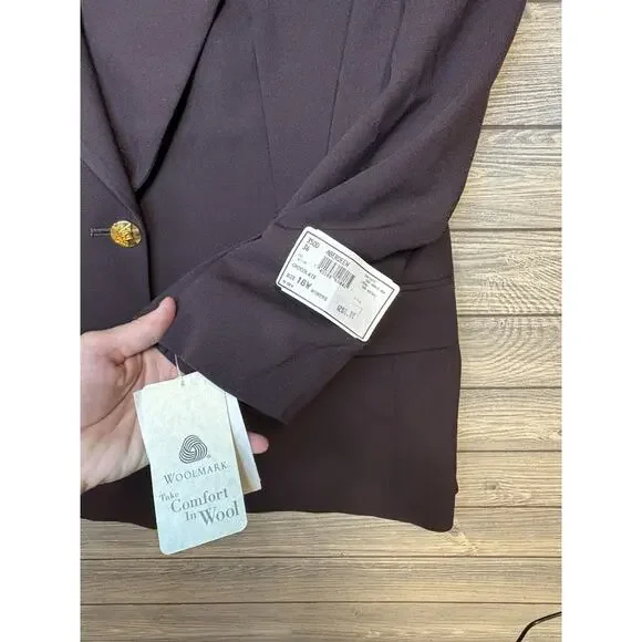 NWT AUSTIN REED Womens 18W 100% Worsted Wool Chocolate Brown Blazer Vintage - Picture 10 of 14
